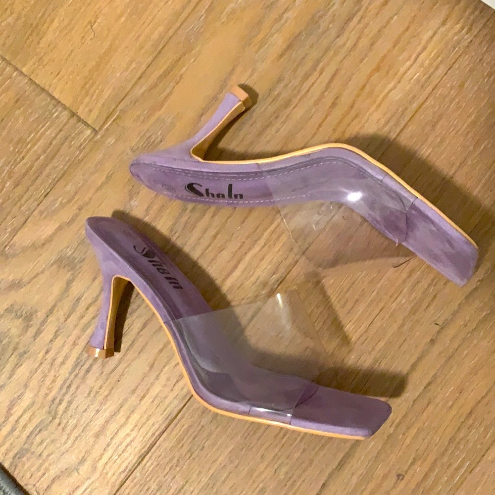 Lavendar short Heels, clear, kitten heel